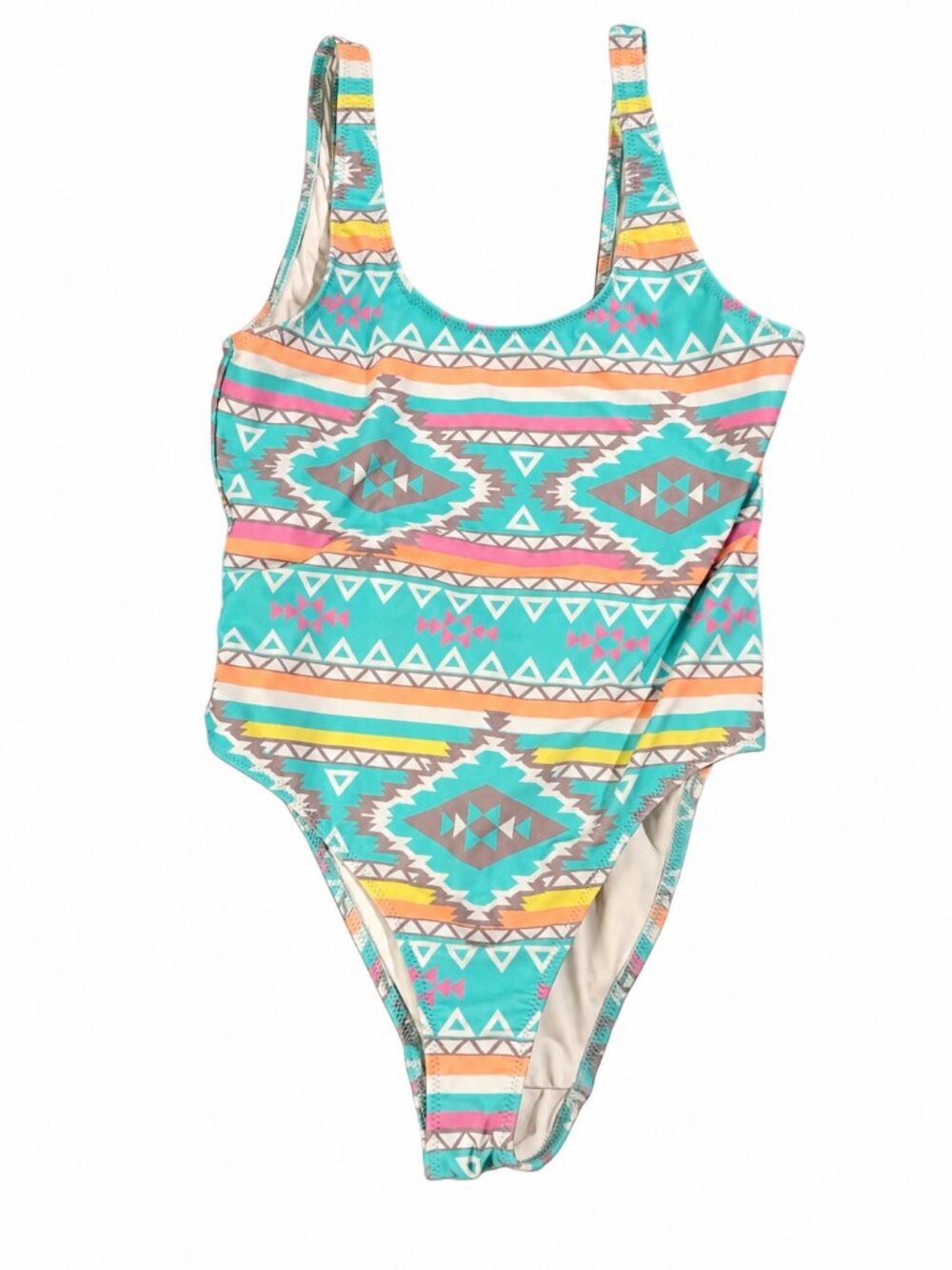 Chubbies Turquoise Pastel Geometric One Piece Swimsuit Small